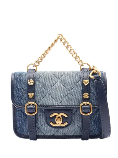 Pre-owned Chanel 2021-2026 Mini Quilted Denim Ombre Chain Flap Satchel In Blue