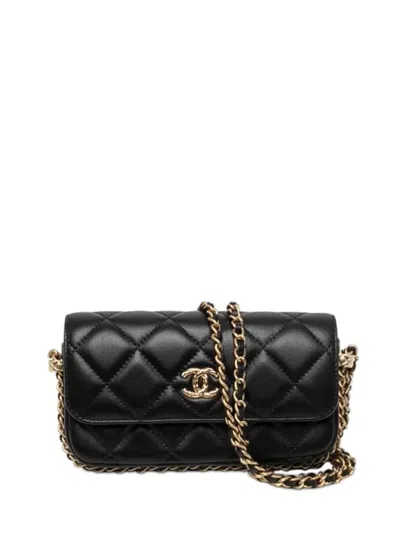 Pre-owned Chanel 2021-2026 Mini Quilted Flap Shoulder Bag In Black