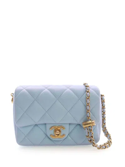 Pre-owned Chanel 2021-2026 Mini Quilted Iridescent Caviar My Perfect Flap Crossbody Bag In Blue