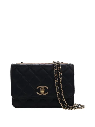 Pre-owned Chanel 2021-2026 Mini Quilted Lambskin Trendy Cc Wallet On Chain Crossbody Bag In Black