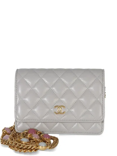 Pre-owned Chanel 2021-2026 Mini Quilted Wallet On Chain Shoulder Bag In Grey