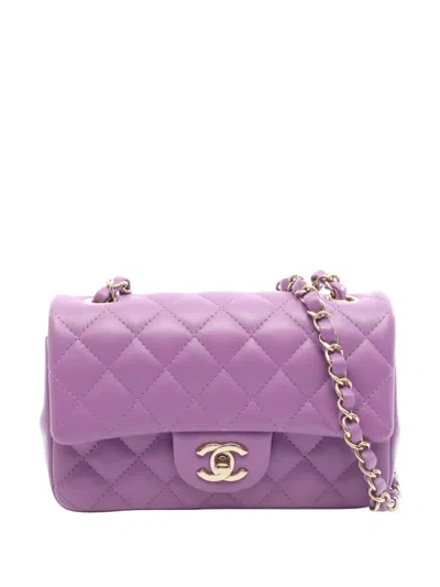Pre-owned Chanel 2021-2026 Mini Rectangular Classic Lambskin Single Flap Crossbody Bag In Purple