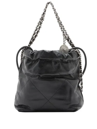 Pre-owned Chanel 2021-2026 Mini Shiny Calfskin 22 Handbag Satchel In Black