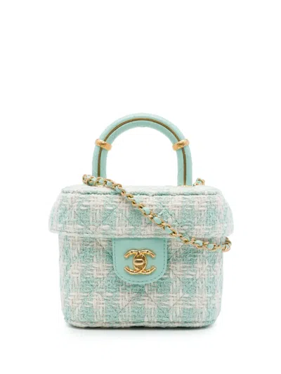 Pre-owned Chanel 2021-2026 Mini Tweed Crush Top Handle Bag Satchel In Green