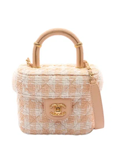 Pre-owned Chanel 2021-2026 Mini Tweed Crush Top Handle Bag Satchel In Neutral
