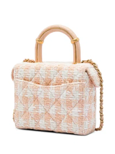 Pre-owned Chanel 2021-2026 Mini Tweed Crush Top Handle Bag Satchel In Neutrals