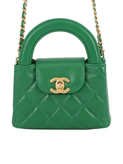Pre-owned Chanel 2021-2026 Nano Aged Calfskin Kelly Shopper Bag Satchel In Green