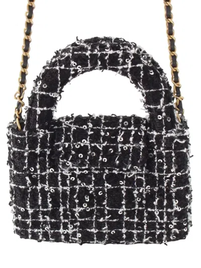 Pre-owned Chanel 2021-2026 Nano Tweed Kelly Clutch On Chain Satchel In Black