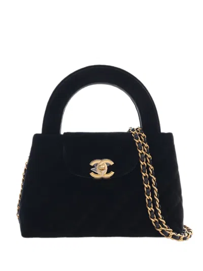 Pre-owned Chanel 2021-2026 Nano Velvet Kelly Shopper Bag Satchel In Black