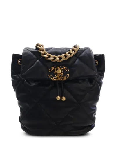 Pre-owned Chanel 2021-2026 Quilted Lambskin 19 Backpack In Black