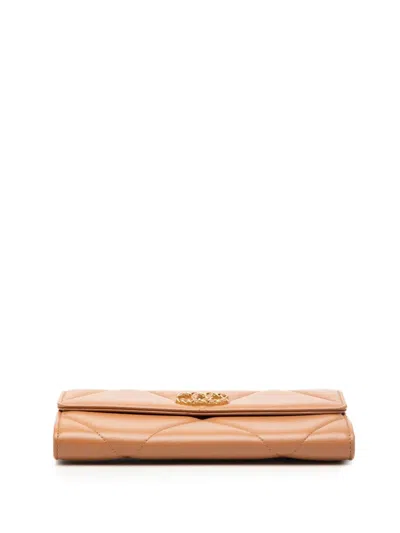 Pre-owned Chanel 2021-2026 Quilted Lambskin 19 Flap Wallet Long Wallets In Brown