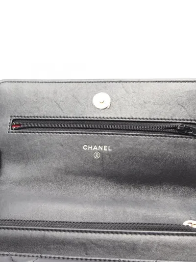 Pre-owned Chanel 2021-2026 Quilted Lambskin 19 Wallet On Chain Satchel In Black