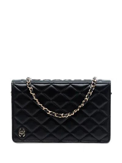 Pre-owned Chanel 2021-2026 Quilted Lambskin Book Wallet On Chain Crossbody Bag In Black