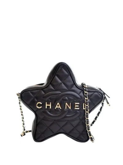 Pre-owned Chanel 2021-2026 Quilted Lambskin Walk Of Fame Star Crossbody Bag In Black