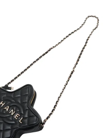 Pre-owned Chanel 2021-2026 Quilted Lambskin Walk Of Fame Star Crossbody Bag In Black