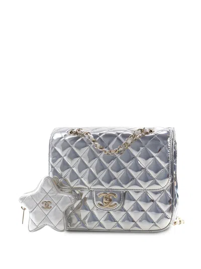 Pre-owned Chanel 2021-2026 Quilted Metallic Mirror Calfskin Hollywood Boulevard Backpack In Silver