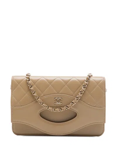 Pre-owned Chanel 2021-2026 Quilted Shiny Lambskin 31 Wallet On Chain Crossbody Bag In Brown