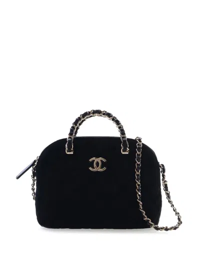 Pre-owned Chanel 2021-2026 Quilted Velvet Coco Clutch With Chain Satchel In Black