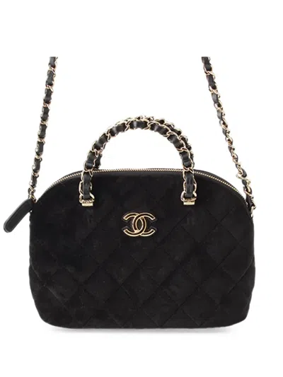 Pre-owned Chanel 2021-2026 Quilted Velvet Coco Clutch With Chain Satchel In Black