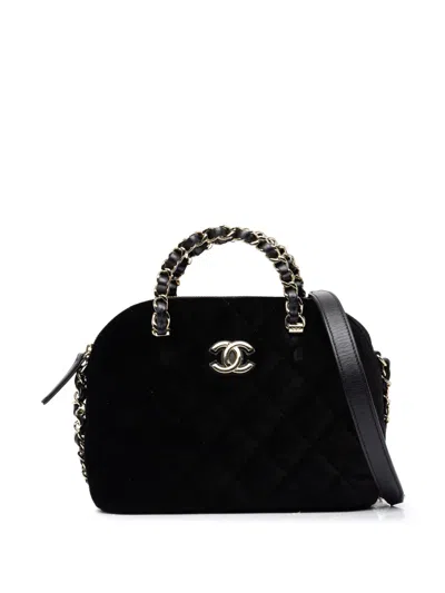 Pre-owned Chanel 2021-2026 Quilted Velvet Coco Clutch With Chain Satchel In Black