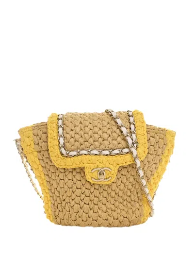 Pre-owned Chanel 2021-2026 Raffia Venice Beach Basket Flap Crossbody Bag In Neutrals