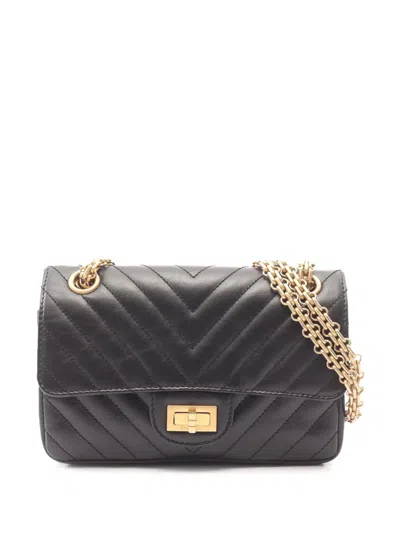 Pre-owned Chanel 2021-2026 Reissue 2.55 Chevron Calfskin Single Flap 224 Shoulder Bag In Black