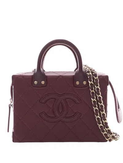 Pre-owned Chanel 2021-2026 Small Cc Quilted Calfskin Top Handle Convertible Vanity Case Satchel In Red