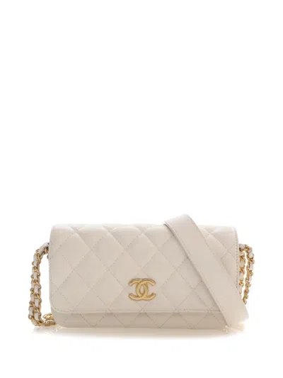 Pre-owned Chanel 2021-2026 Small Cc Quilted Caviar Twist Your Buttons Flap Crossbody Bag In White