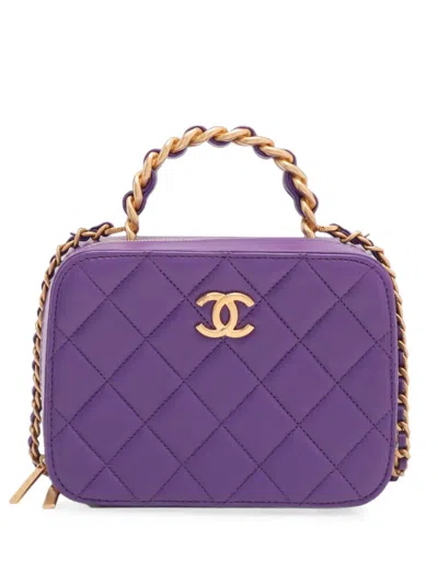 Pre-owned Chanel 2021-2026 Small Cc Quilted Lambskin Top Handle Vanity Case Satchel In Purple