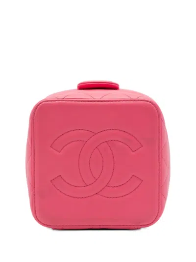 Pre-owned Chanel 2021-2026 Small Cc Quilted Lambskin Vanity Case With Chain Satchel In Pink