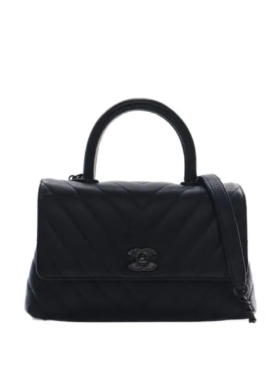 Pre-owned Chanel 2021-2026 Small Chevron Caviar So Black Coco Top Handle Bag Satchel