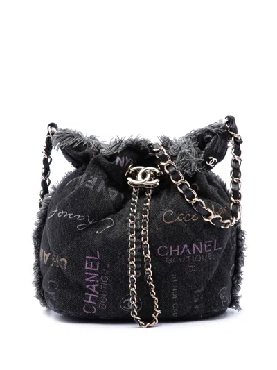 Pre-owned Chanel 2021-2026 Small Denim Mood With Chain Bucket Bag In Grey