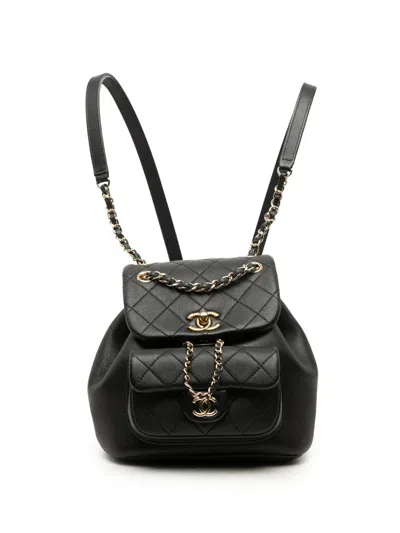Pre-owned Chanel 2021-2026 Small Lambskin Duma Backpack In Black