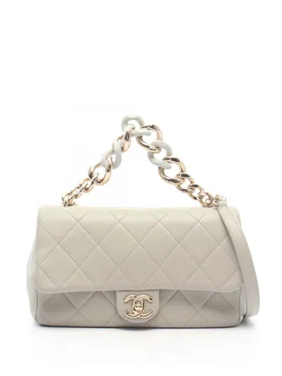 Pre-owned Chanel 2021-2026 Small Lambskin Elegant Chain Single Flap Satchel In Grey