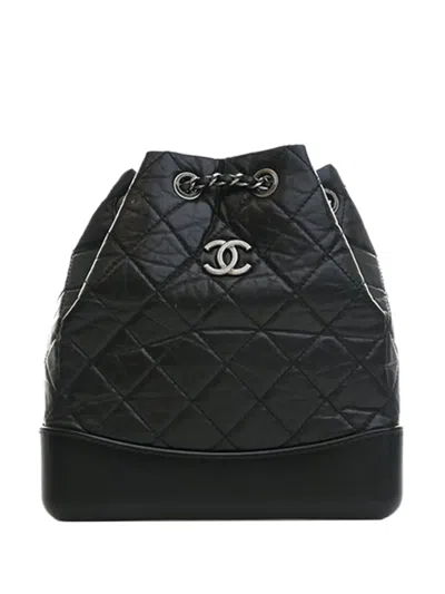 Pre-owned Chanel 2021-2026 Small Quilted Aged Calfskin Gabrielle Backpack In Black