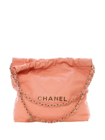 Pre-owned Chanel 2021-2026 Small Quilted Caviar 22 Handbag Tote Bag In Pink
