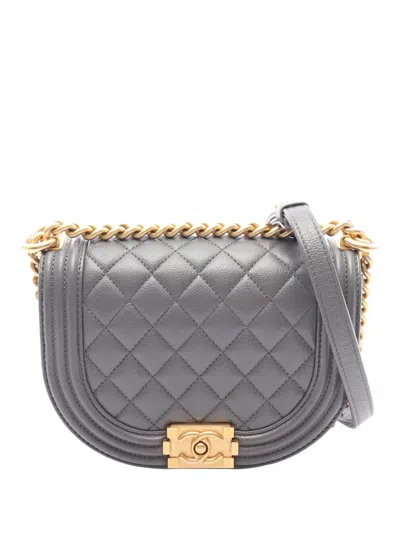 Pre-owned Chanel 2021-2026 Small Quilted Caviar Boy Messenger Bag Shoulder Bag In Gray