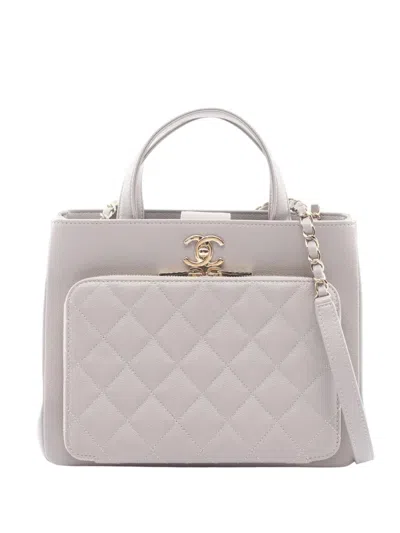 Pre-owned Chanel 2021-2026 Small Quilted Caviar Business Affinity Satchel In Gray