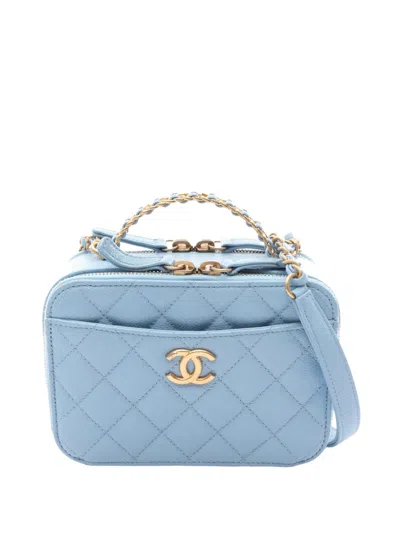 Pre-owned Chanel 2021-2026 Small Quilted Caviar Pick Me Up Vanity Case Satchel In Blue