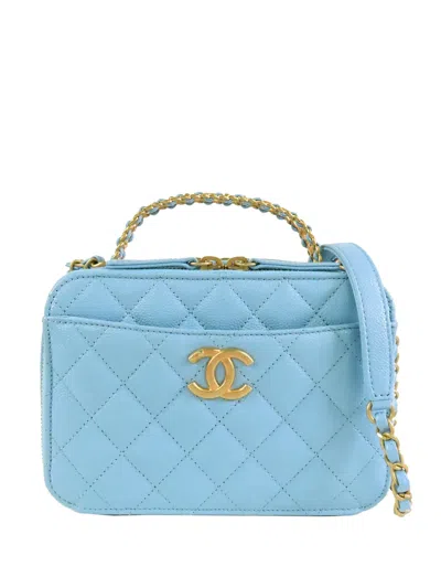 Pre-owned Chanel 2021-2026 Small Quilted Caviar Pick Me Up Vanity Case Satchel In Blue