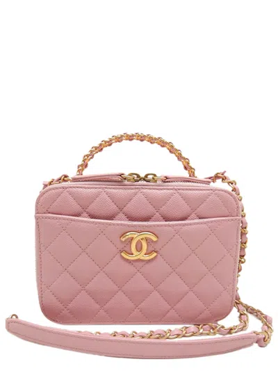 Pre-owned Chanel 2021-2026 Small Quilted Caviar Pick Me Up Vanity Case Satchel In Pink