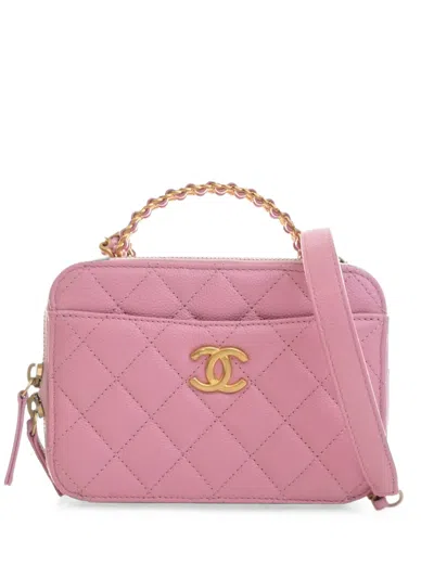 Pre-owned Chanel 2021-2026 Small Quilted Caviar Pick Me Up Vanity Case Satchel In Pink