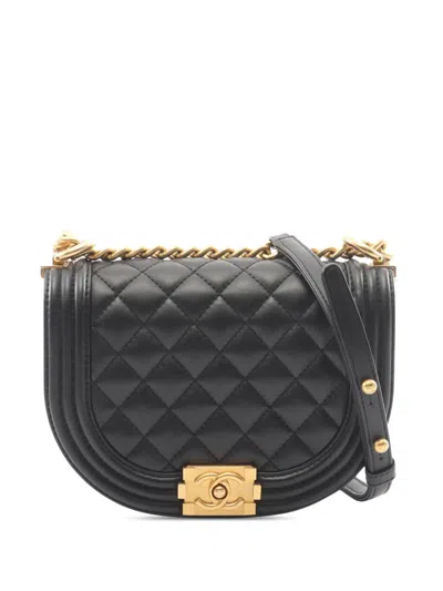 Pre-owned Chanel 2021-2026 Small Quilted Lambskin Boy Messenger Bag Crossbody Bag In Black