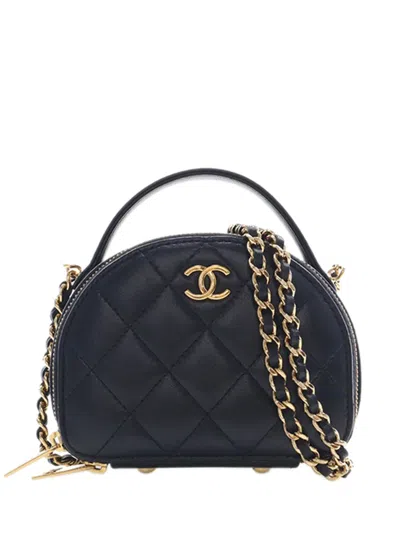 Pre-owned Chanel 2021-2026 Small Quilted Lambskin Chic Riviera Top Handle Vanity Case Satchel In Black