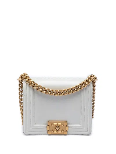 Pre-owned Chanel 2021-2026 Square Calfskin Boy Reverso Flap Crossbody Bag In White