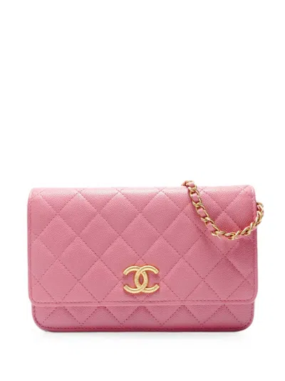 Pre-owned Chanel 2021-2026 Wallet On Chain Caviar Leather Shoulder Bag In Pink