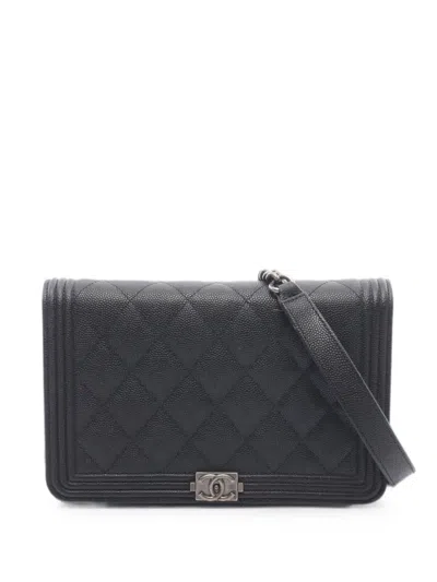 Pre-owned Chanel 2021s Boy Matelassé Chain Wallet In Black