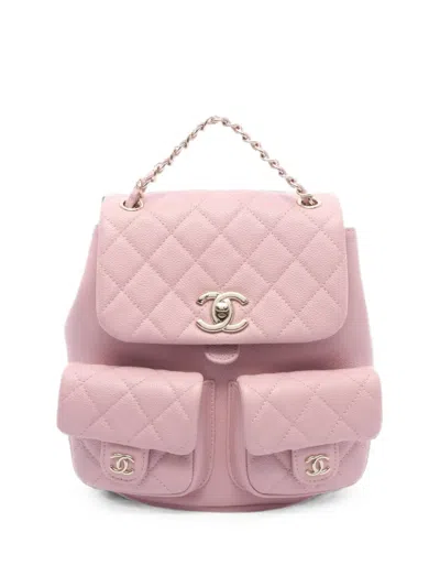 Pre-owned Chanel 2021s Caviar-leather Quilted Backpack In Pink