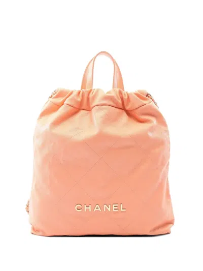 Pre-owned Chanel 2021s  22 Quilted Backpack In Orange
