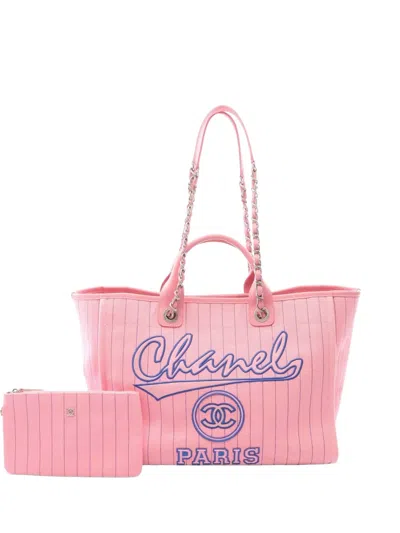 Pre-owned Chanel 2021s Deauville Chain Tote Bag In Pink
